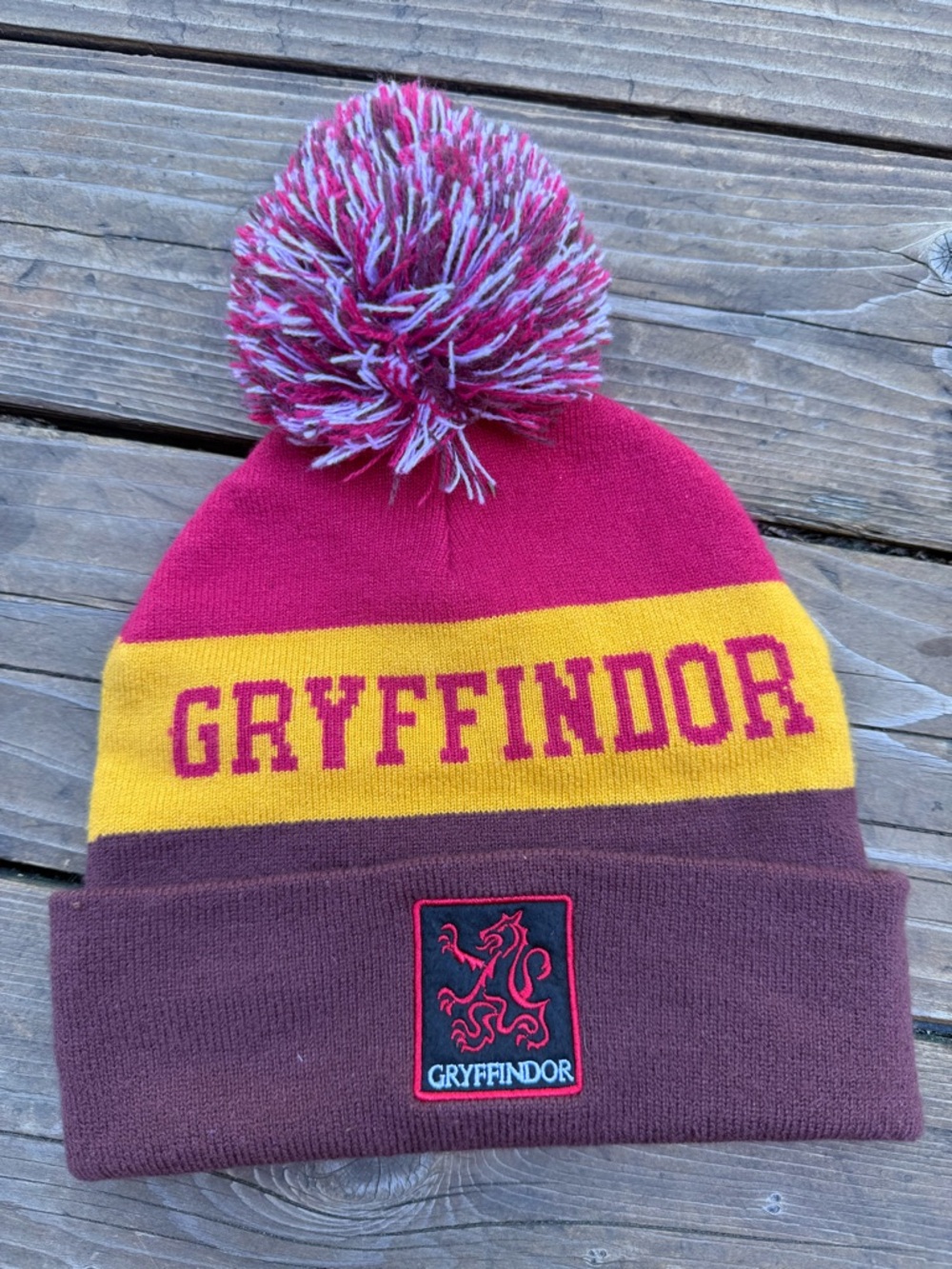 Gryffindor Kids Pom Beanie Hat in Red, Yellow, Brown